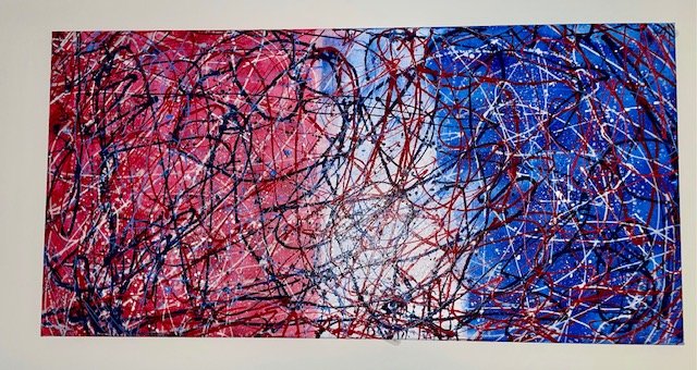 Part of a series Faith Santoro is doing called "Red White and Blue." This painting is on an eco-friendly canvas.